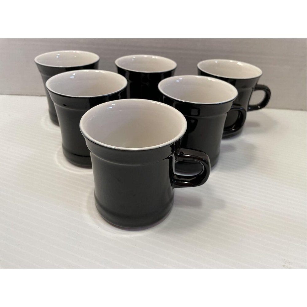 6 Vintage Black Carico Coffee Tea Mugs Cups - EUC